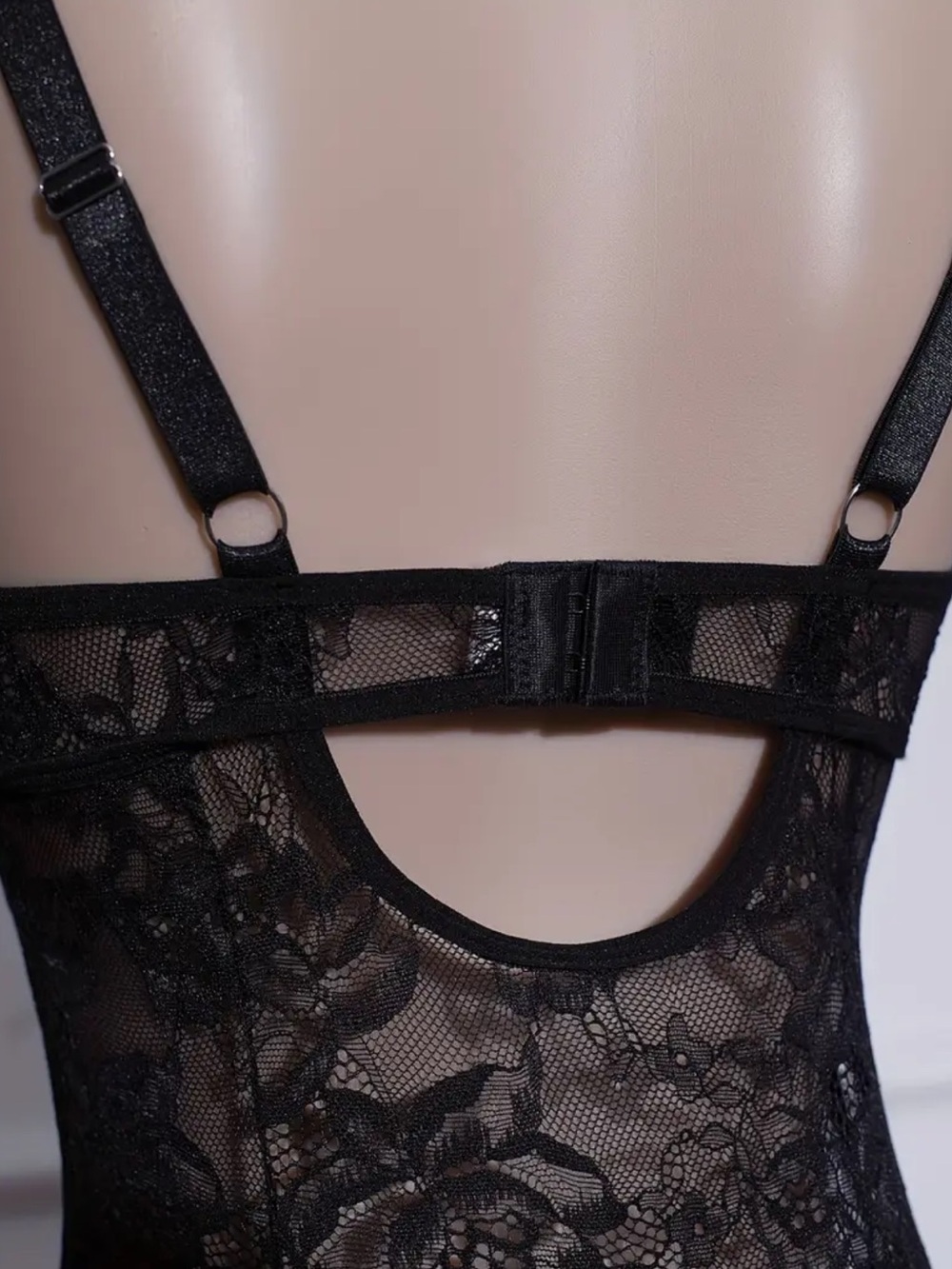 Black, Sheer Lace, Lingerie Romper - Picture 4 of 7